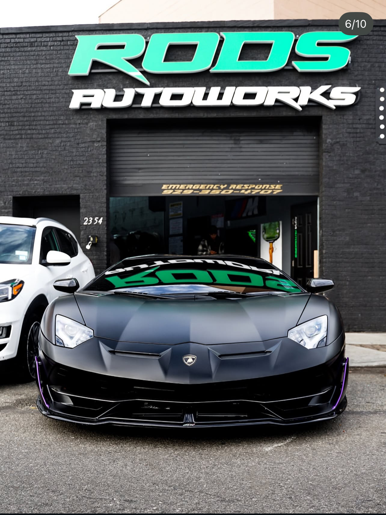 Matte black Lamborghini Aventador at Rods AutoWorks